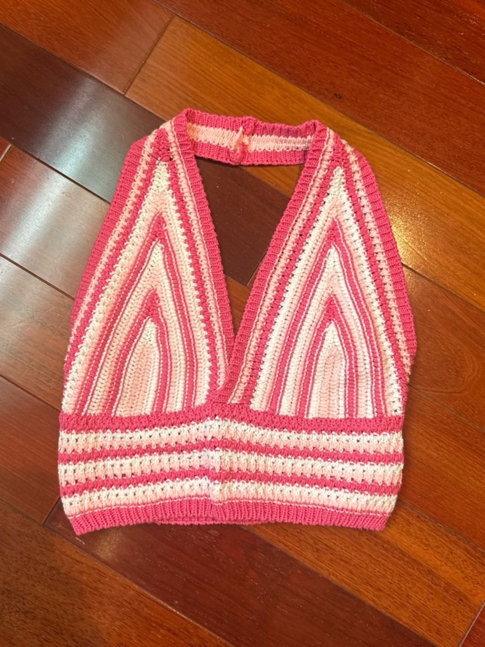 Pink & White Crochet Halter Sweater Top
